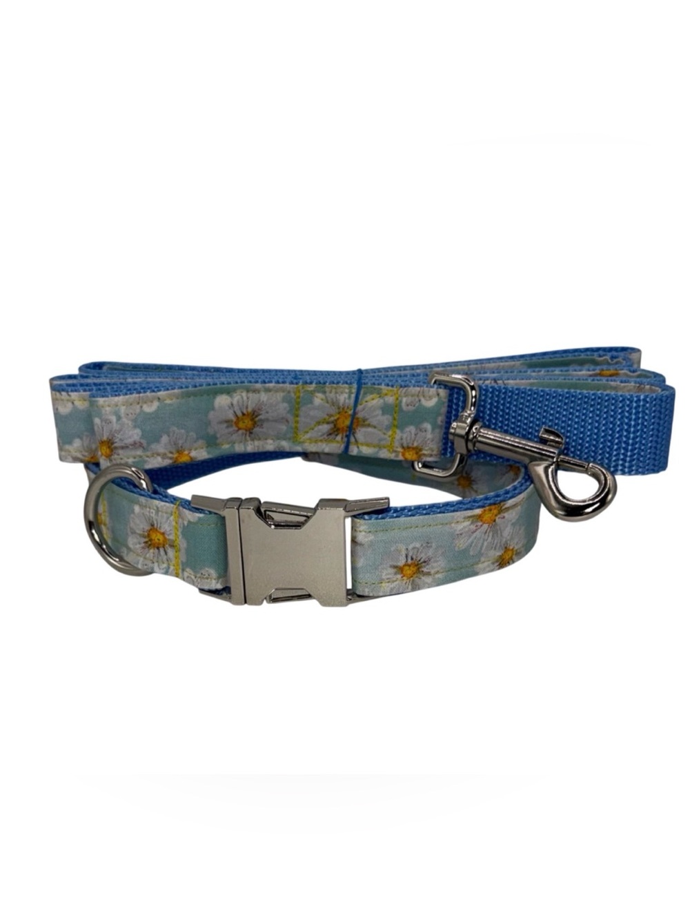 Dog Collar & Leash Yellow Daisy Large Handmade Heavy Duty Metal Buckle New